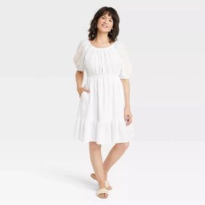 Knox Rose White Embroidered Floral Puff Sleeve Ruffled Summer Dress